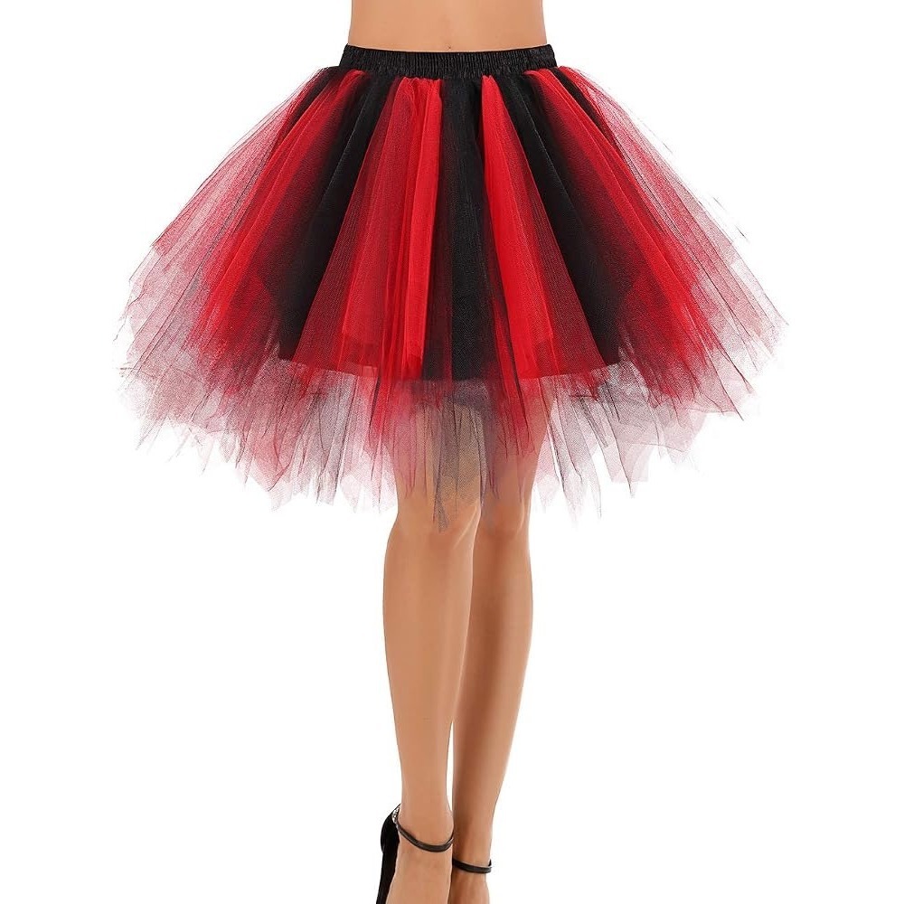Tulle Tutu Skirt Womens M-XL Black Red Stretch Elastic Waist Gothic Cosplay B3